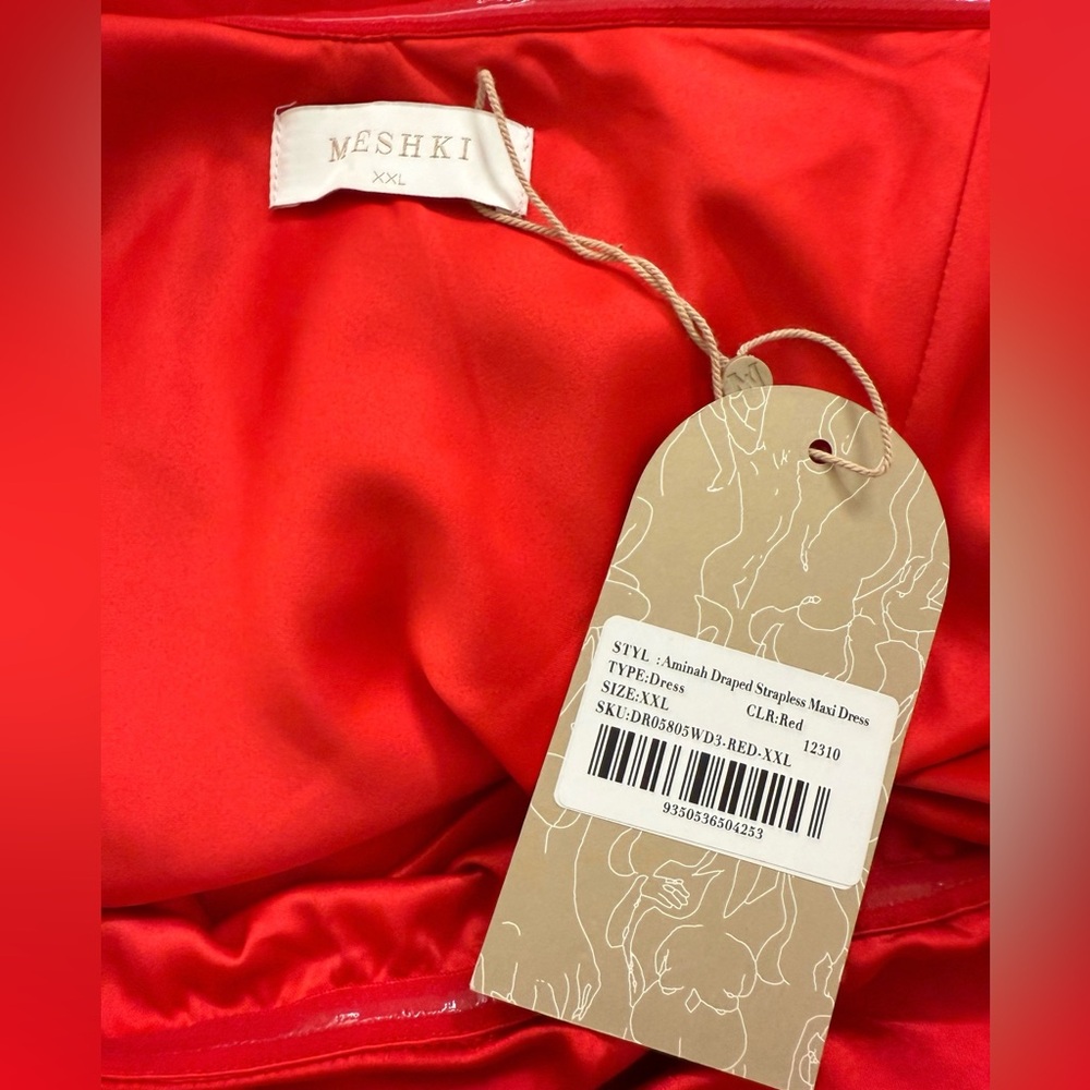 NWT Meshki Aminah Draped Strapless Satin Maxi Dress in red Size XXL - Picture 13 of 16